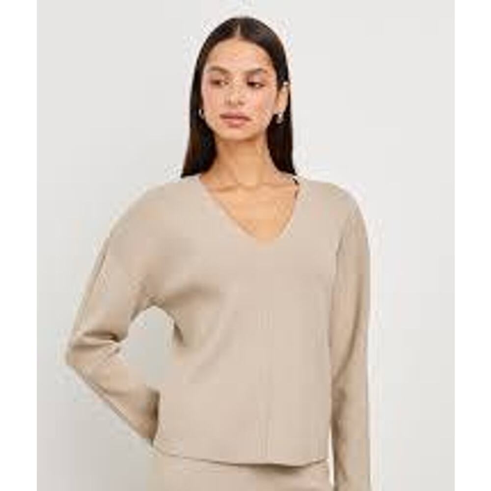 Rails Hollyn Tan V-Neck Sweater Heather Oatmeal L NEW Minimalist Softgirl Scandi - Picture 5 of 9